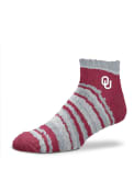Oklahoma Sooners Womens Muchas Rayas Fuzzy Quarter Socks - Red