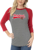 Maryland Terrapins Womens Leah Striped Baseball T-Shirt - Red
