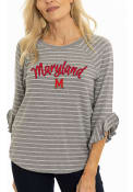 Maryland Terrapins Womens Ruffle 3/4 Length T-Shirt - Grey